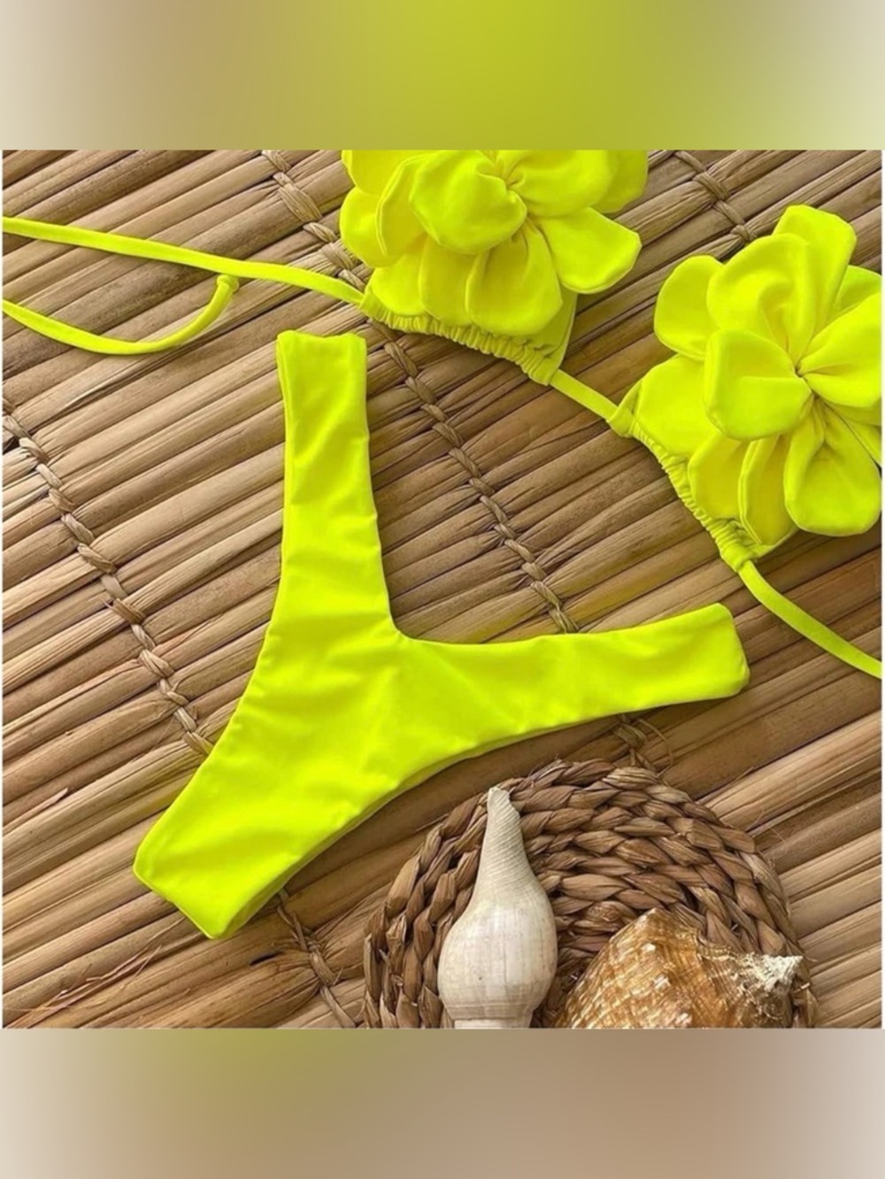 NWOT Vibrant Yellow 3D Floral Triangle Bikini Set